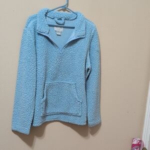 Cozy Light Blue Sherpa Quarter-Zip Pullover Sweater
